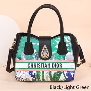 Dior Black & Green Tropical Print Top-Handle Satchel